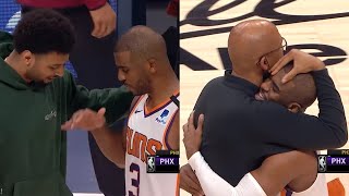 Chris Paul and the Suns players give their respect to the Nuggets team after game 4