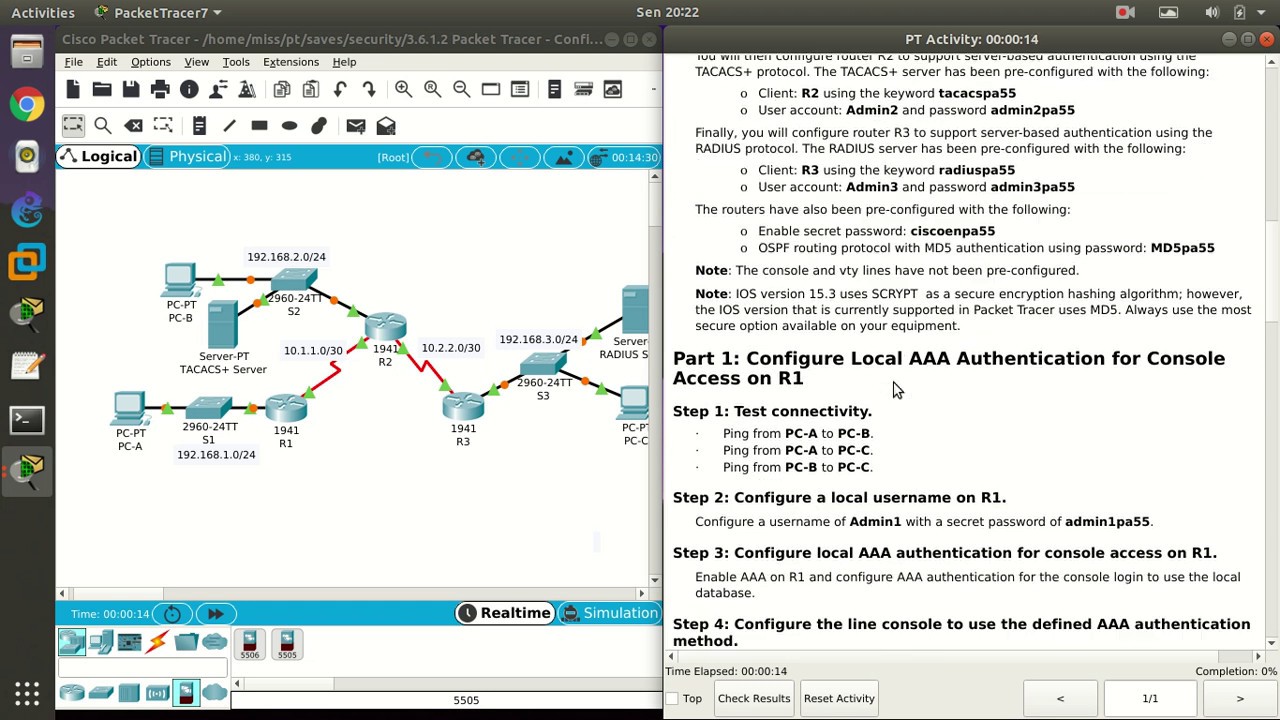 AAA authentication настройка. Configured-2.1.1-1.19.2.