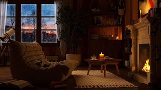 Cozy Living Room Ambience - Gentle Night Rain and Crackling Fireplace Sounds | 3 Hours