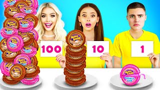 Bubble Gum vs Chocolate Food Challenge | 100 Layers of Food & Blowing Battle by RATATA CHALLENGE
