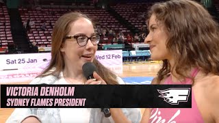 Briana Goodchild interviews Flames president Victoria Denholm at Pink Hoops