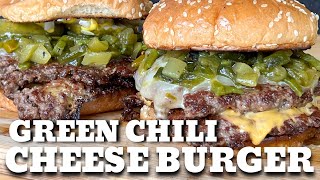 Green Chili Cheese Burger on the griddle