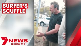 Surfing legend Joel Parkinson embroiled in heated argument with Gold Coast thrillseekers | 7NEWS