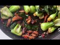 savory stir fry bok choy and pork belly stir fry