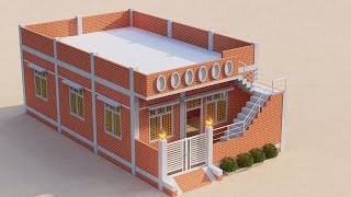 पिलर और बीम पूरी जानकरी के साथ में तीन कमरे का घर ,3D 23x40 3 Bedroom House Design