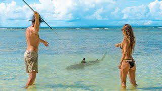 Island Survival with Hand Spear (SHARK CATCH & COOK)