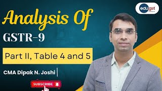 Get ready for GSTR-9 & 9C | Part II, Table 4 and 5 of GSTR-9| Part 2 |Edu-GST | CMA Dipak Joshi