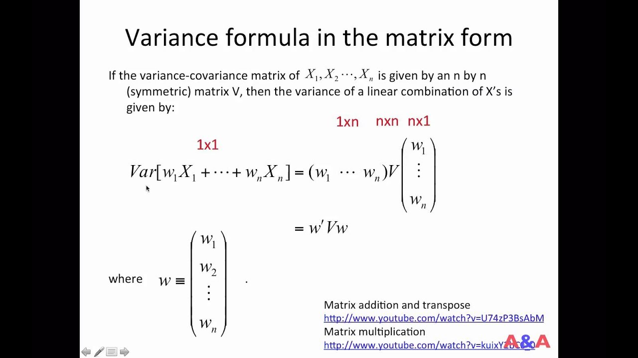 Variance Formula In The Matrix Form - YouTube