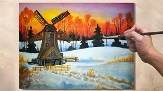 Windmill Watercolor Painting for beginners, how to paint Windmill with watercolors