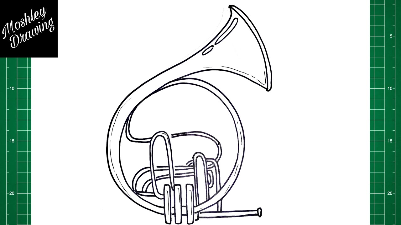 How To Draw A French Horn Step By Step Youtube