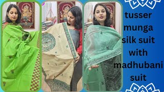 tusser munga silk suit with Madhubani hand paint|| silk mark tag@999