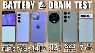 Samsung Z Fold 5 / Flip 5 vs iPhone 14 Pro Max / Xiaomi 13 Ultra / S23 Ultra - BATTERY DRAIN TEST!