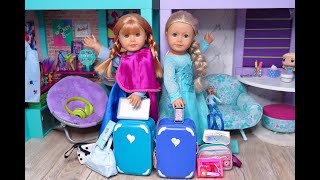 Packing American Girl Doll Frozen Elsa and Anna with Suitcases and Bags ~ Frozen Closet Tour