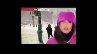 guy dancing behind BBC news reporter during LIVE broadcast in Manhattan