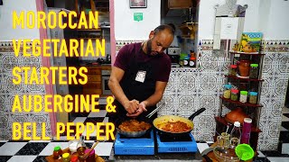 Moroccan Vegetarian Starters Eggplant Zaalouk bell pepper Taktouka  زعلوك تكتوكة  بالطريقة المغربية