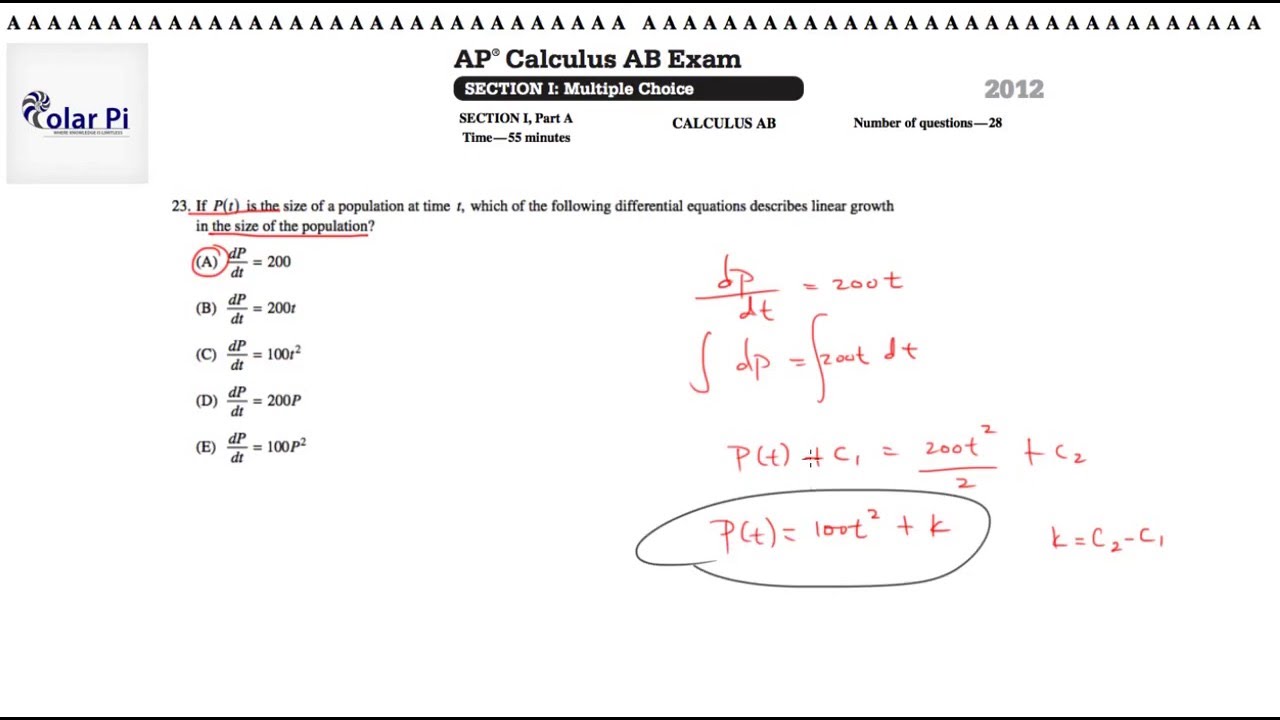 2012 AP Calculus BC Multiple Choice [Part A]- (Problem 23) - YouTube