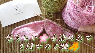 【手染め糸祭り🌸】春らしい色で🧦フレンチヒール２段かのこ柄