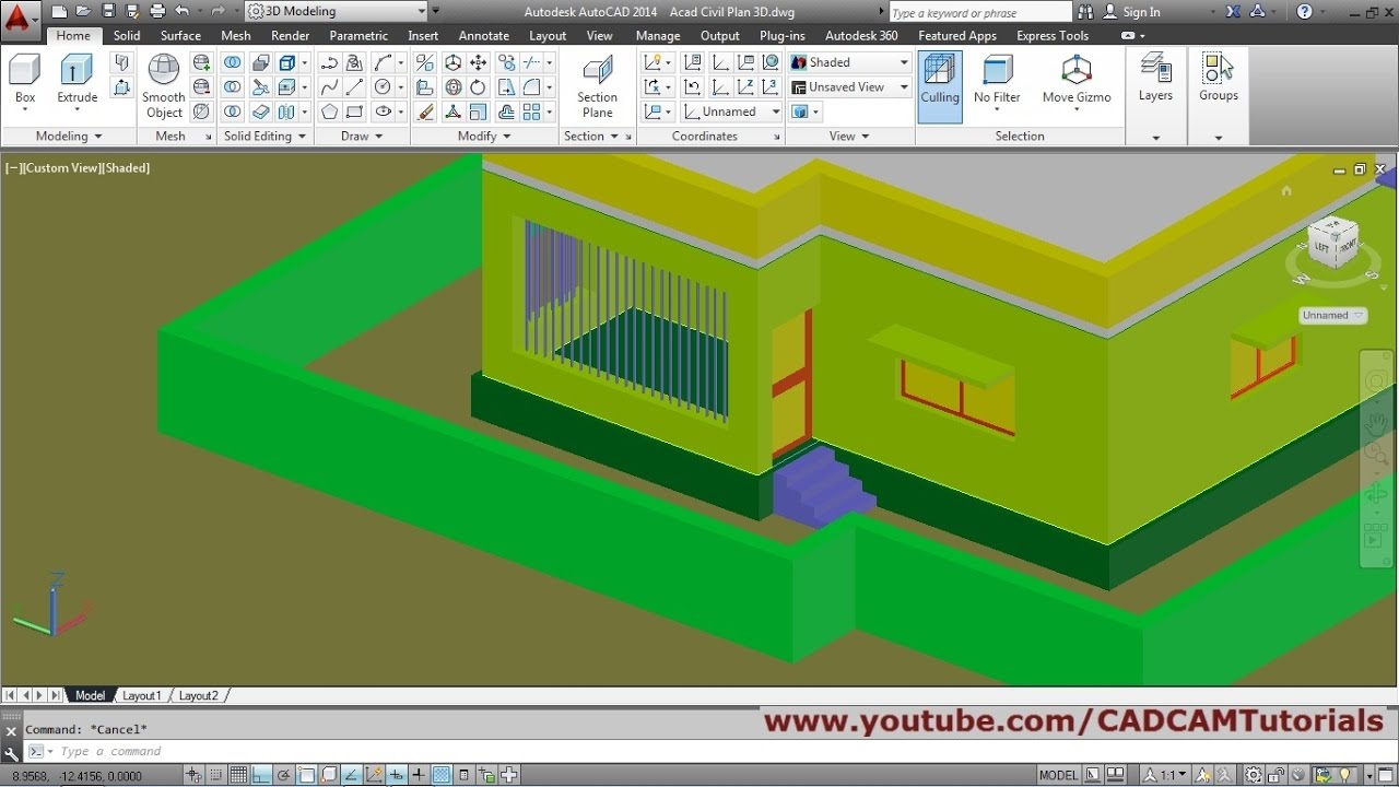 AutoCAD 3D House Modeling Tutorial Beginner Basic - 3 - YouTube