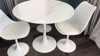 Ufurpie Round Dining Table, Faux Marble Table Top,White Tulip Table Metal Base Pedestal Table Review