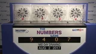 Midday Numbers Game Drawing: Wednesday, August 2, 2017
