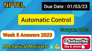 Automatic Control | Week 5 Quiz | Assignment 5 Solution | NPTEL | SWAYAM 2023