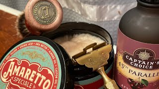 Wetshaving: First Use of Amaretto by Moon Soaps and 45th Parallel AS by Captain’s Choice, Ever Ready