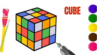 Rubik's Cube Drawing, Painting, Coloring for Kids & Toddlers | Easy 3D Drawing