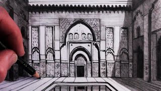 How to Draw a Moroccan Courtyard: Realistic Sketch with Shading