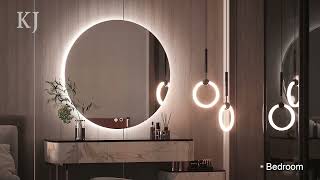 KeonJinn LED Lighted Round Bathroom Vanity Mirror Circle Dimmable Wall Mounted Anti-Fog Mirror