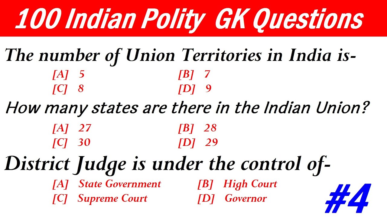 India Polity GK Questions | India Constitution GK | 100 Objective ...