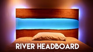 Live Edge Epoxy River Headboard (or Table) with LED Lights // How To Build - Woodworking