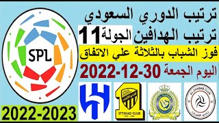 ترتيب الدوري السعودي وترتيب الهدافين الجولة 11 الجمعة 30-12-2022 - فوز الشباب علي الاتفاق