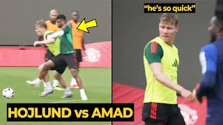 Hojlund's reaction after his duel with Amad Diallo during training ahead Arsenal | Man Utd News