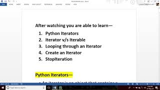 Python Iterators || Create an iterator || StopIteration || iterator v/s iterable || looping iterator
