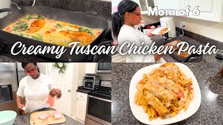 Cooking Creamy Tuscan Chicken Pasta | Mom of 6 | Husband’s Reaction