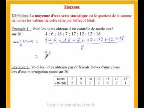 4ème Et 3ème Cours De Maths Sur La Moyenne D'une Série Statistique ...