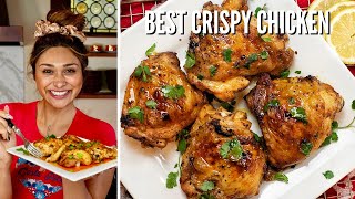 BEST CRISPY CHICKEN! How to Make Keto Juicy Crispy Baked Chicken Thighs or Breasts | ONLY 1 CARB!