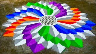 Easy \u0026 Simple 3D Rangoli Design 🩵💜🧡💚🤍🤎❤️💙 || Samfamily || Village Style