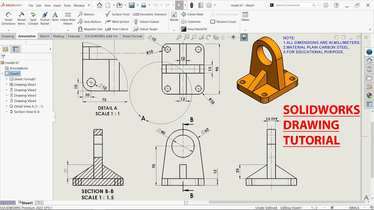 Solidworks Drawing Basic Tutorial Youtube