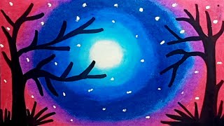 How To Draw Moonlight Scenery Easy |Drawing Moonlight Scenery Step By Step