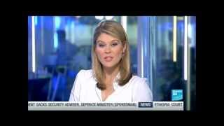 Louise Hannah presenting the news on France 24, 6/23/2012