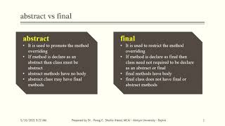 Difference - abstract Vs final keyword in Java