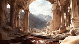 Ruins of a temple in a mountainous valley on Mars during a sunny day - AI Stock Footage