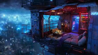 🎵 EverScape above Cyberpunk City: Rain and Ambient Music | Bedroom Shack in a Skyrise | 4K | 10 hrs