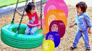 Learn Colors with Swings at the Playground - Color Tires Song and Toddlers Playing at the Park