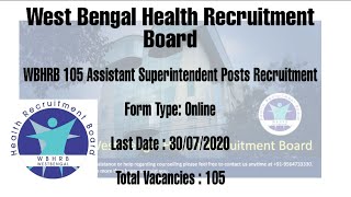 WBHRB 105 Assistant Superintendent Posts Recruitment