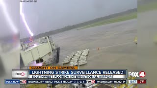 Surveillance video shows moment lightning strikes RSW worker