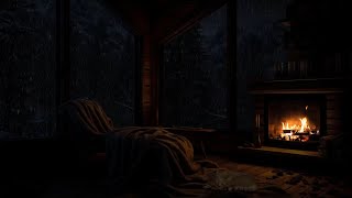 Deep Sleep Amidst a Serene Snowstorm: Cozy Winter Hut with Gentle Snowfall, Howling Wind \u0026 Fireplace