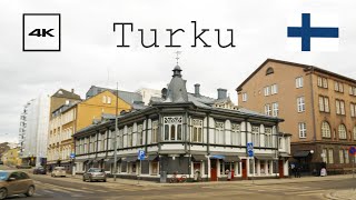 Turku, Finland 4k city walk tour. Beginning of spring in old town.