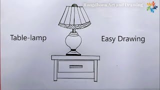 TABLE LAMP drawing | Draw a Table lamp in a Table Very Easy
